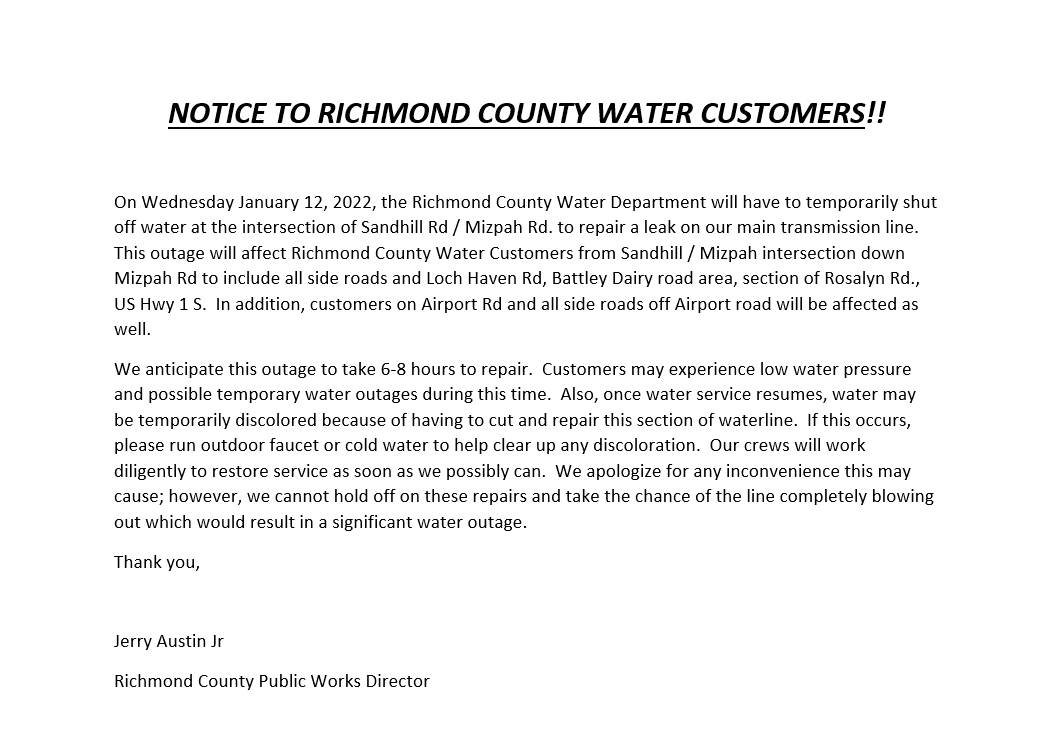 Sandhill_Mizpah Rd Water Outage